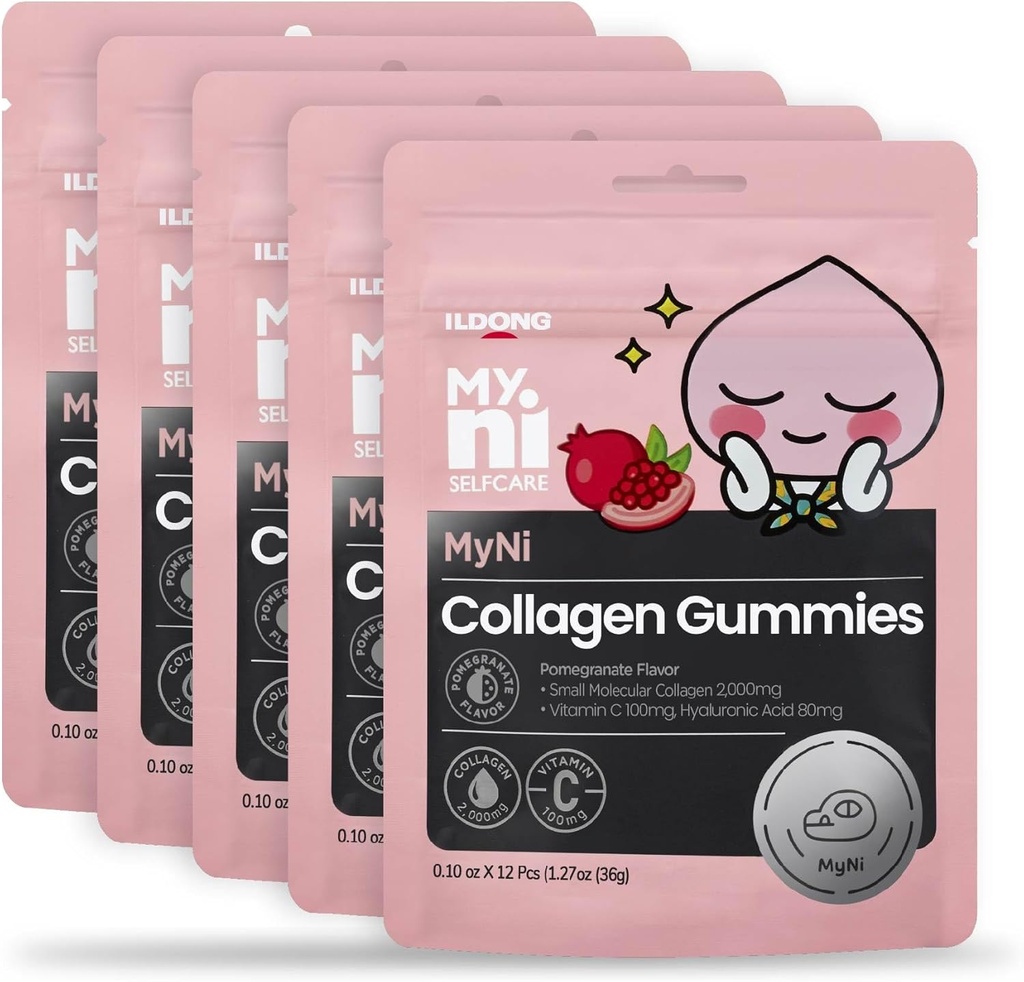 myni Collagen Gummys (12 Counter) - Marine Collagen Supplement 2,000 mg,低分子重量鱼类Collagen for Skin, Hair & Nails by Ildong. 维生素C, Hyaluronic Acid.