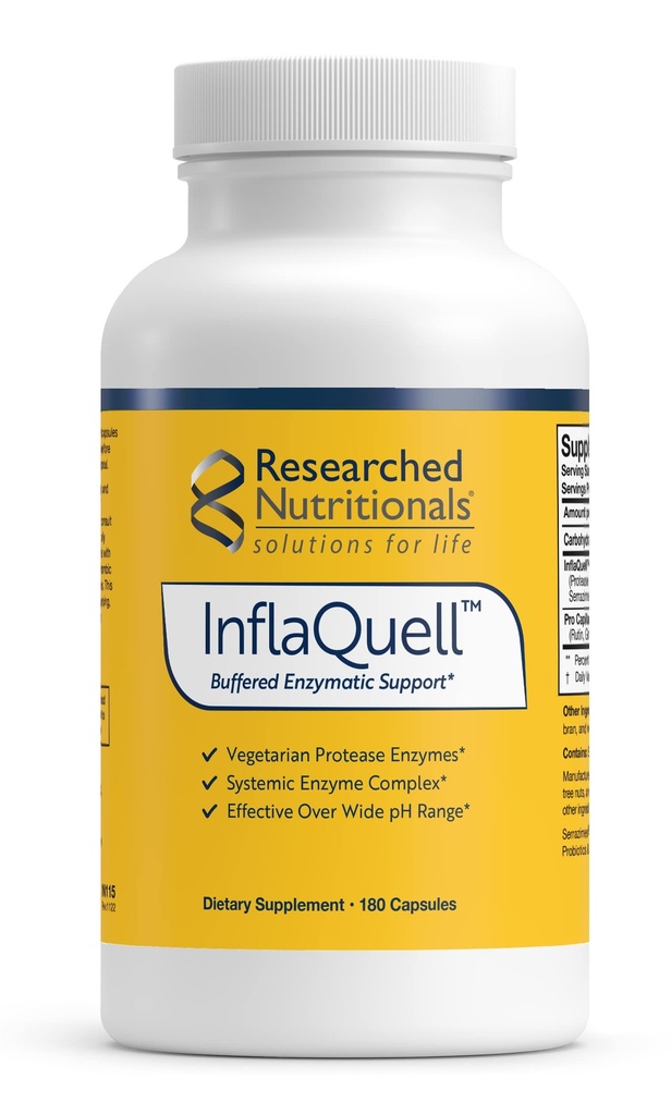 研究营养素 InflaQuell - 植物蛋白酶,姜和Rutin 对炎症反应的补充,血管和呼吸支持(180 Capsules)