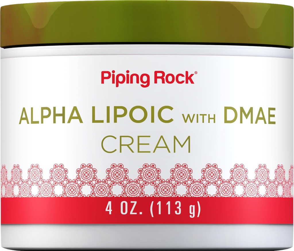 配有 DMAE Cream 的 Piping Rock Alpha Lipoic Acid → 4 oz → 配有 DMAE Cream → 水化和固态用于面部和皮肤 → 非 GMO , Gluten Free