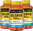 MASON NATURAL 硒 200 mcg - 抗氧化剂补充剂,用于免疫支持和前列腺健康,基本履带矿物,60块平板(3包)