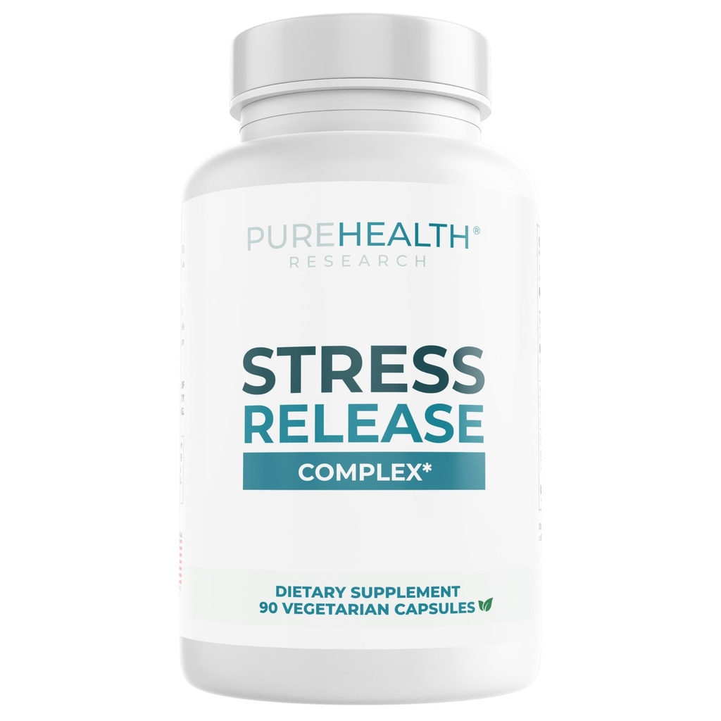 PureHealTH 压力研究释放综合体 - 男女混合支持补充 - 偶尔压力和放松的帮助 - Ashwagandha, L Theanine, Lemon Balm, Niacin & More - 90 Capsules