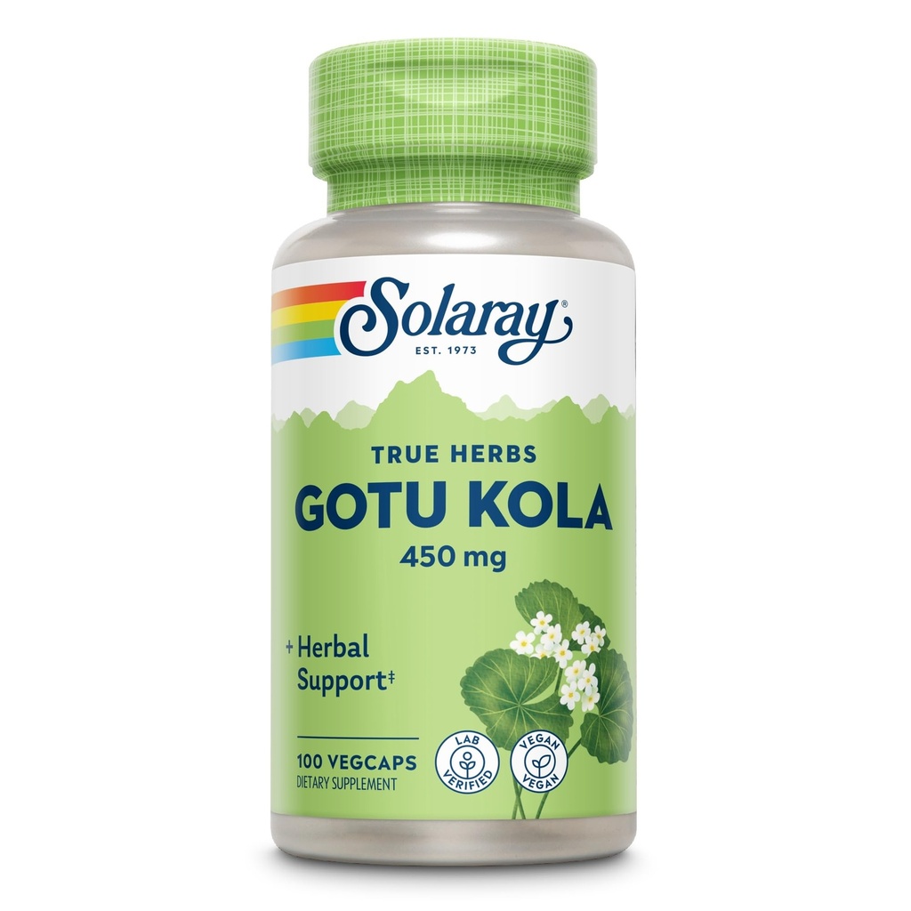 SOLARAY Gotu Kola 450mg - Centella Asiatica 草药补充剂 - Gotu Kola Capsules 配有全机提供强力健康支持 - Vegan, Non-GMO, Lab 验证,60天保证,100次服务