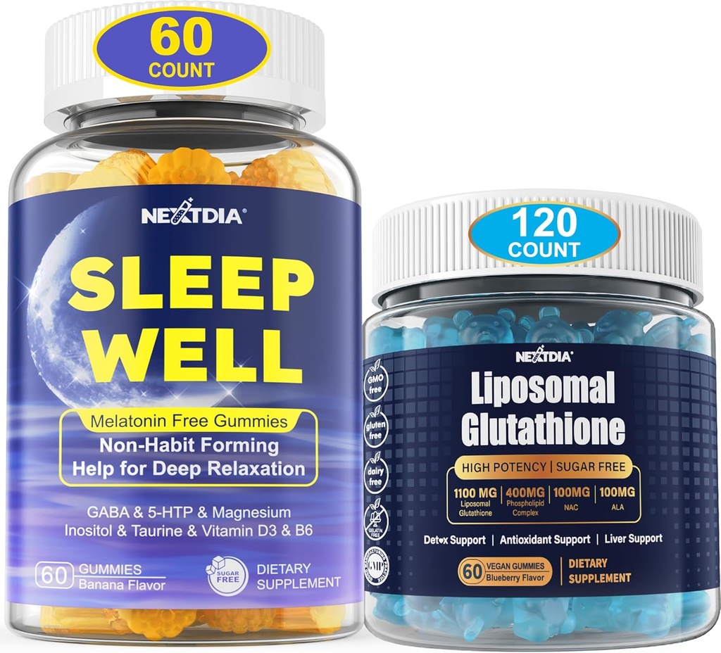 Melatonin 成人免费自然睡眠口服 + Liposomal Glutathione Gummys 妇女补充剂