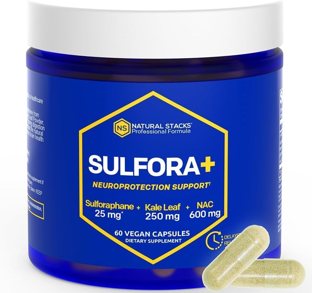 N-Acetyl-L-Cysteine 600mg NAC 补充剂 - Sulforapane 补充剂 25mg - 含有有机溴化石的超食品 Kale叶粉 - 脑健康抗氧化剂 - 60 NAC Capsules