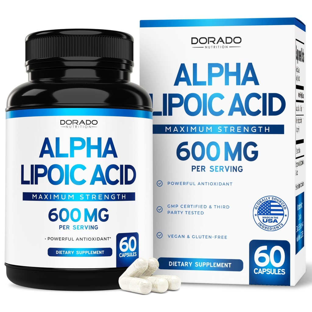 α Lipoic Acid 600mg 每服60 Capsules - 神经病和心血管健康抗氧化剂(ALA补编) - 第三方试验、非GMO、Gluten Free、Vegan和美国制造