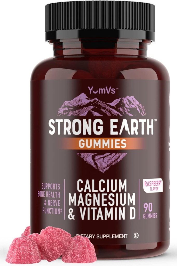 YUM-V's strong Earth Calcium, Magnesium, Vitamin D3 Gummys, Vitamin Gummys, Calcium suppos for Star Bone Health for Men and Men - 认证的科舍尔(90个计数)