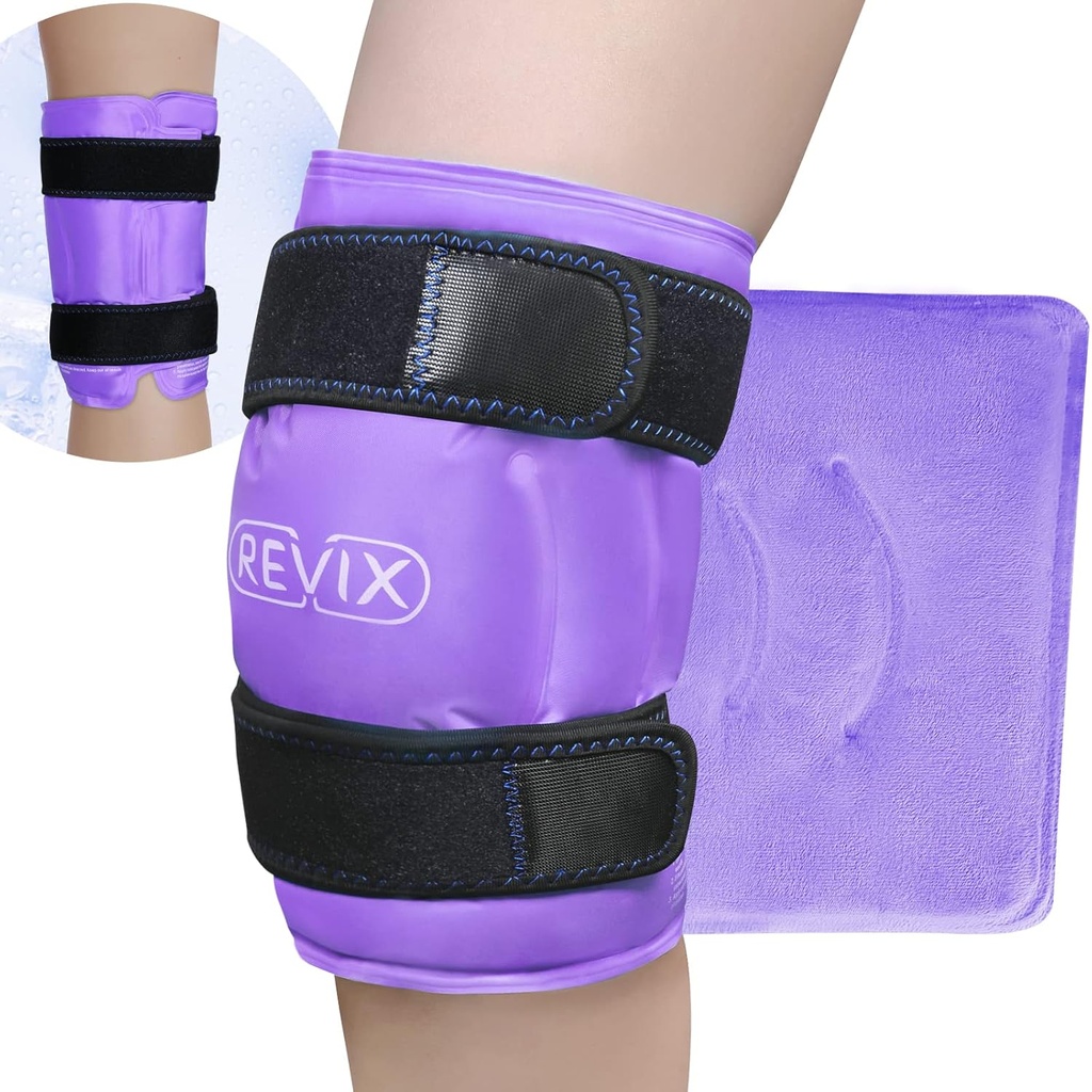 REVIX XL 膝盖冰环绕膝盖,Gel冰包换肌肉轴,冷包可以减少不适感并促进灵活性,柔软Plush Linings,紫色