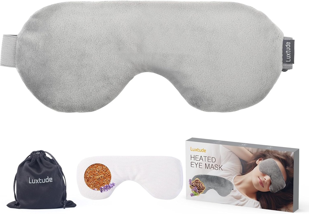 Luxtude 用 Flaxseed & Lavender 为干眼睛加热眼罩, 微波暖眼压缩 Moist Heat, 为睡眠加热眼罩, 为毛绒眼加热眼罩, 暗圆( Gray)