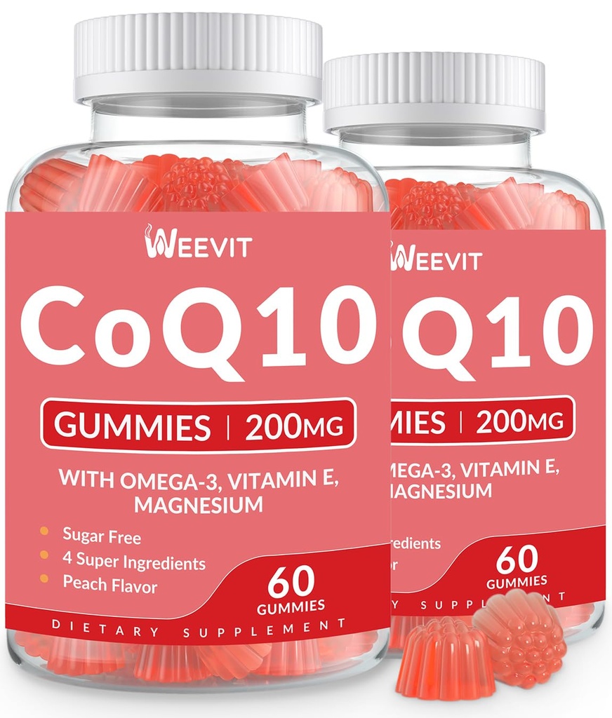 糖自由CoQ10 Gummys 200 MG, Coenzyme Q10 (Ubiquinone) Gummys for Adults, Co Q10 配 Omega-3, 镁, 能量,脑支持