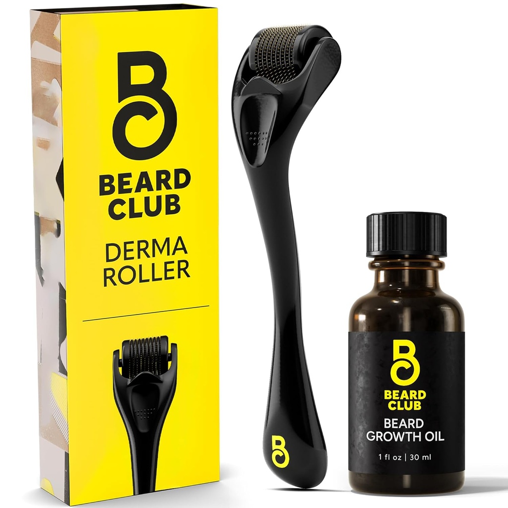 比尔德俱乐部 Derma Roller & Beard Growth Oil for Face, Body and Scalp Micronedling Roller for Men and Women 配有 540 泰坦姆微eronedles - 比尔和比尔的胡子 Roller