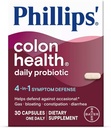 Phillips' Colon Health Daily Probiotic Capsules, 4-in-1 Symptom Defense 帮助防御偶发气体, Bloating, 便秘, 和腹泻, Daily Supplement, 30 Count