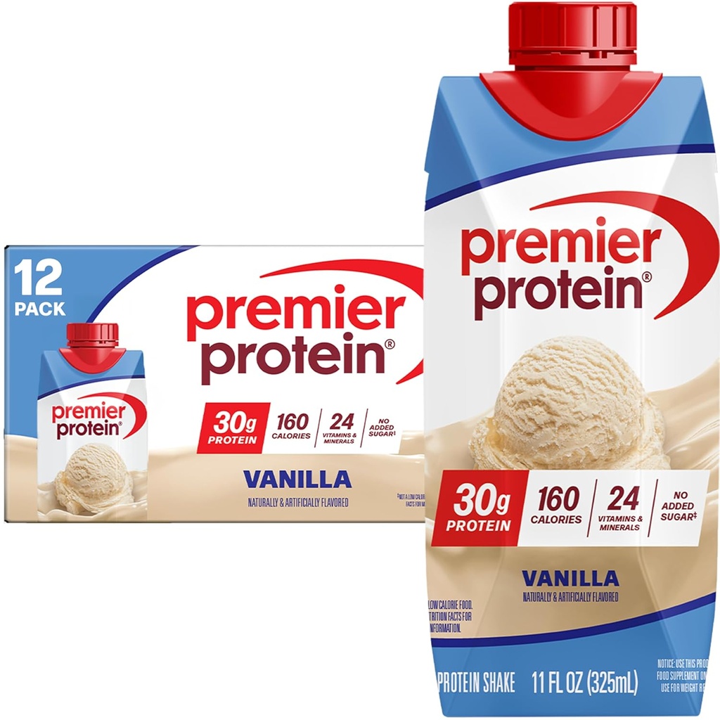 Premier Protein Shake, Vanilla, 30g 蛋白质, 11 fl oz, 包装 12 (包装 May Vary)
