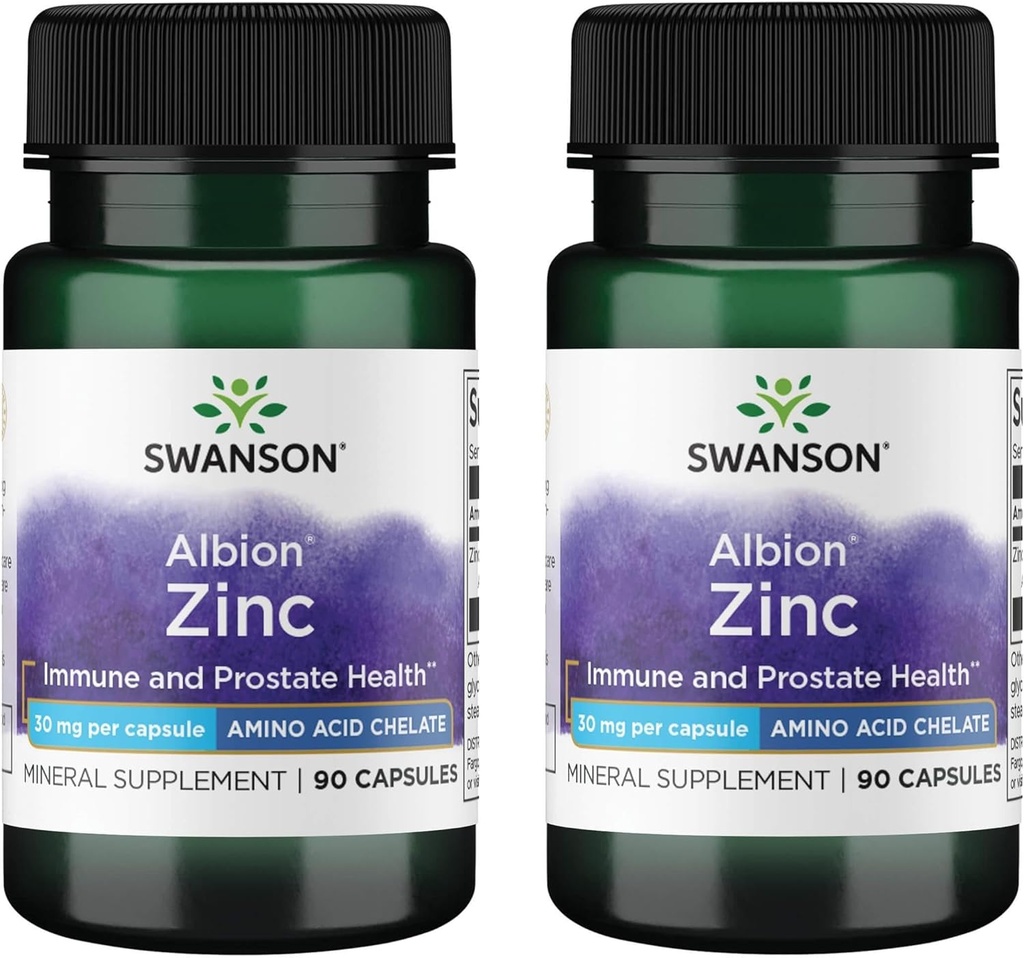 Swanson Albion Chelated Zinc Glycinate 30 毫克 90 卡普尔(2包)