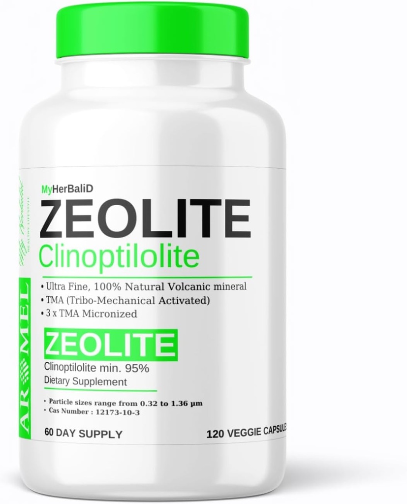 aromel Zeolite Powder 120 Capsules | Detox | Clinoptilolite 95% | 3X Activated | Natural Mineral Dust Less-Than 1 µm