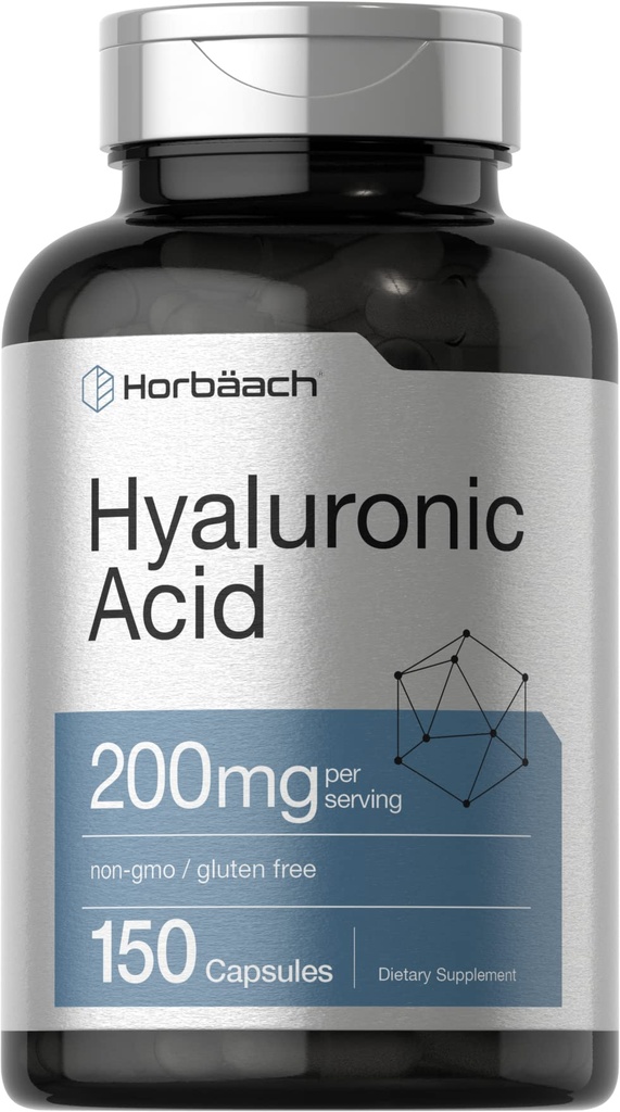Horbäach Hyaluronic Acid 补充 | 200 mg | 150 capsules | 非GMO 和 Gluten 免费补充