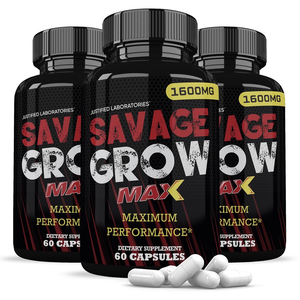 合理实验室( 3 Pack Savage Growd Max 1600MG 高级男子 Heath Formules 180 Capsules)
