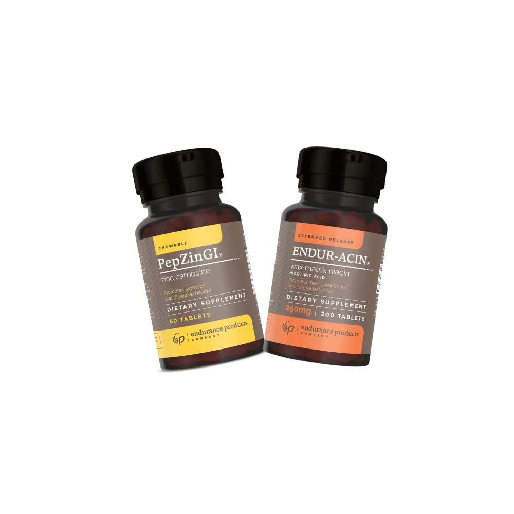 Endur Zinc - PepZinGI 75mg for Imune 函数和消化健康支持 60 化学片和ENDUR-ACIN 250mg Niacin - 扩展释放用于最佳吸收和低脂维生素B-3,200 片