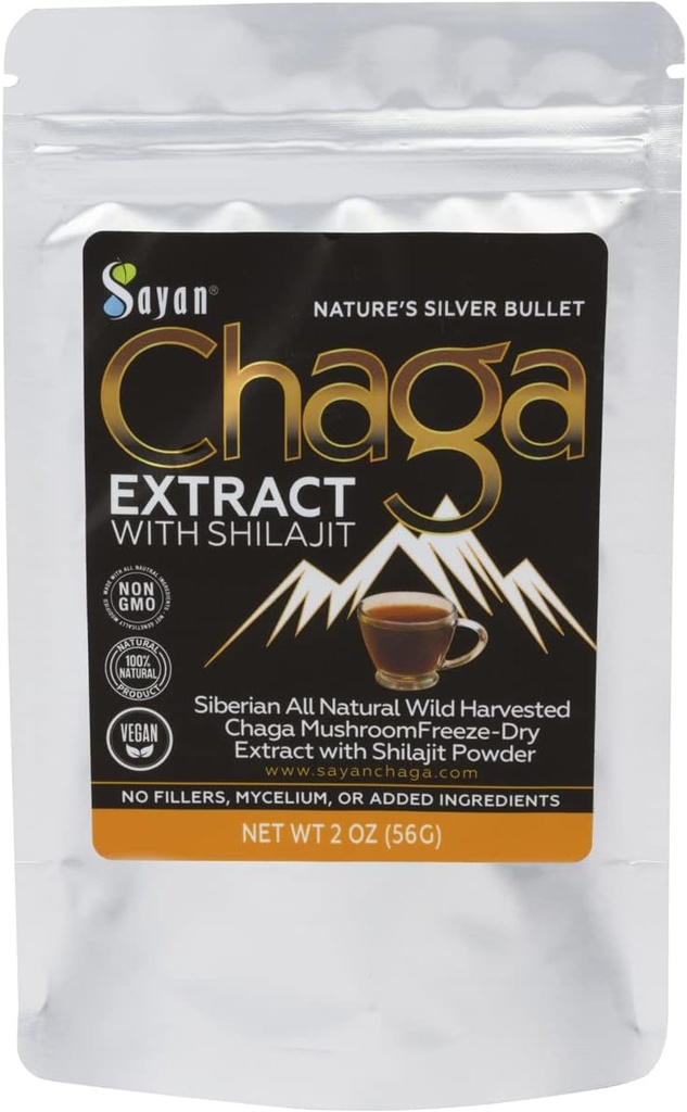 Sayan Siberian Chaga蘑菇 与 Shilajit Powder(2 oz) – 有机抗氧化茶 – Immune and Digestion System Support – Fulvic Acid – Energy & Clarity – 没有填料