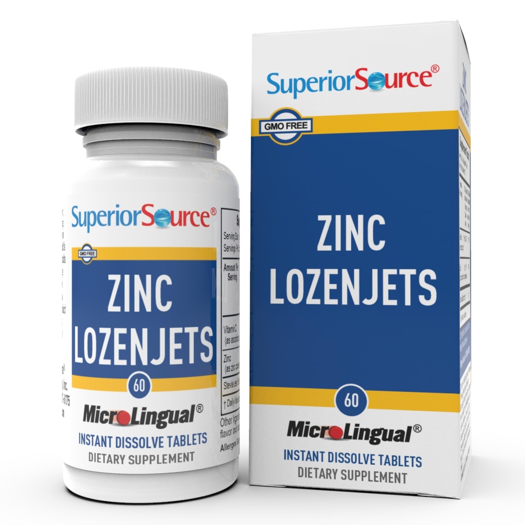 Super source Zinc Lozenjets - 免疫系统支持补编 - 追踪矿物补充辅助剂系统与功能 - 妇女和男子锌补充剂 - 60 即时溶解片