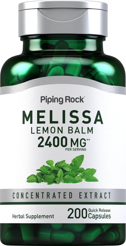 Piping Rock Lemon Balm Capsules 2400mg | 200 伯爵 | Lemon Balm extraction | Melissa Herbal 补编 | Gluten Free, Non-GMO
