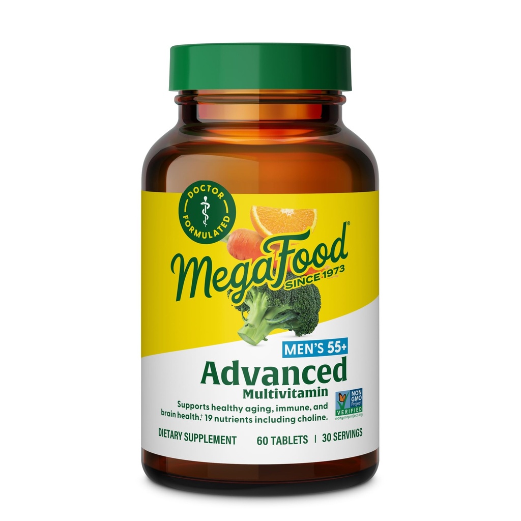 MegaFood Men's 55+ 男性高级多维素 - 医生- 组合 - Choline,维生素D,维生素B12 - + 真实食品 - 成人和免疫支持的大脑健康补充 - 60 Tabs(30名服务员)