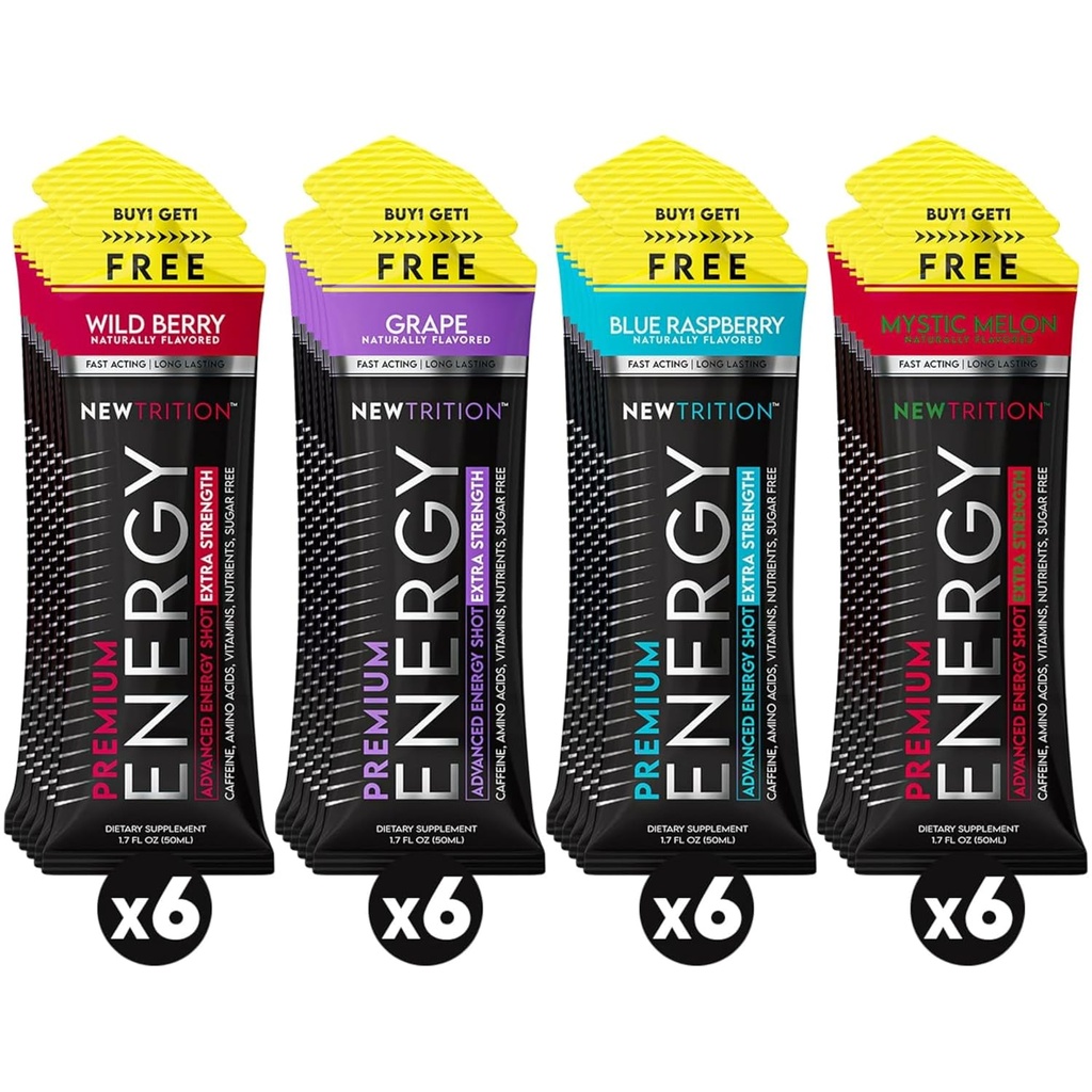 新TrTION Extra Power Energy Shots 1.7 fl oz(24,4 Flavors包) - 250mg Cafeine 配有B维生素和氨基酸,无糖零卡路里维生素饮料用于聚焦和耐久(Mixed-1)