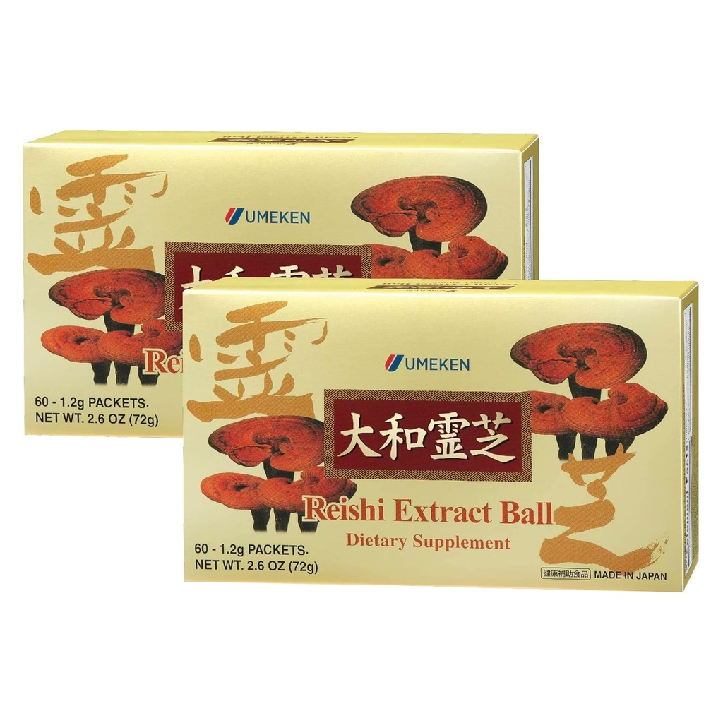 Umeken Reishi Mushroom 提取球,专注,日语Reishi Mushroom 配有 Beta Glucan 的补品,专注于 Ball格式,4个月供应,60包,包装2