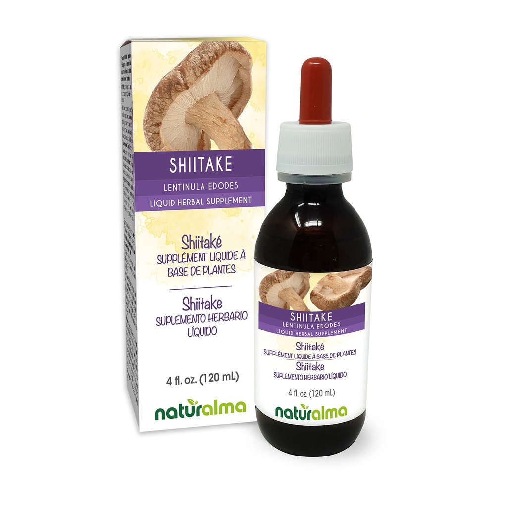 Naturalma Shiitake (Lentinula edodes) 芬古斯或蘑菇无酒精丁香 4 fl oz 液体提取在滴液中 |草药补充 | Vegan | 意大利产品