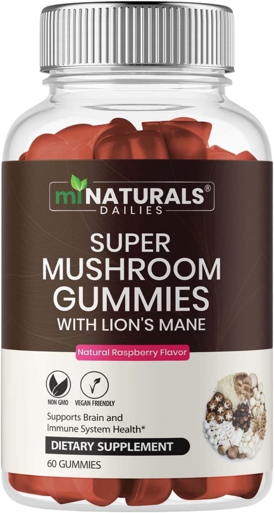 MINATURALS 成人超级蘑菇口服,10X 蘑菇补充剂 w/Lions Mane,支持脑和免疫系统健康,没有更多的药丸和乳头