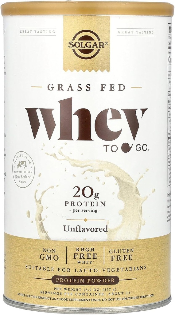 (原始内容存档于2018-03-26) (英语). Solgar Grass Fed Whey to Go Protein Powder Unflorored, 11.2 oz - 20g of Grass-Fed Protein from New Zealand Cows - Great Tasting & Mixes Easile - 支持力量与复苏 - 非GMO, 13 services).