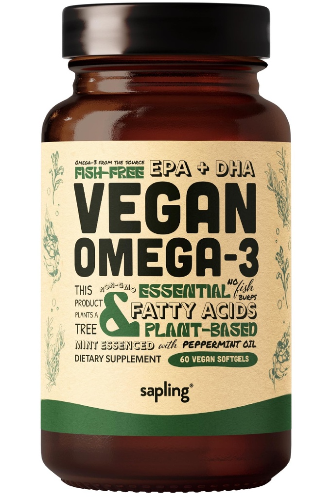 Vegan Omega 3 补充剂 - 基于植物的DHA & EPA 脂肪酸 - 不含Carageenan,鱼油的替代品,支持心,脑,联合健康 - 可持续源头藻类 - 60 软胶