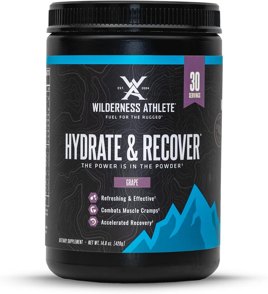 Wilderness Athlete - 水合物和回收 QQ液态水合物 电解液 饮料 混合剂 - 与Bcaas更快的回收 水合物 含有1000毫克维生素 C - 30 service Tub(葡萄)