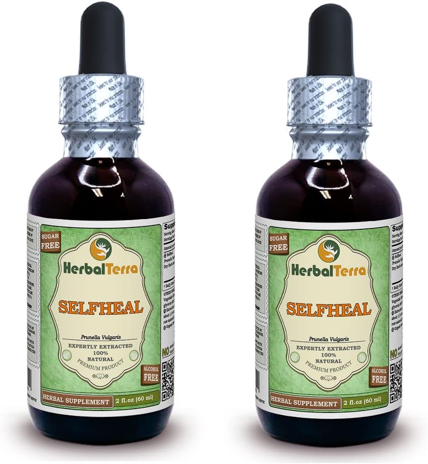 Selfheal (Prunella Vulgaris) Glycerite, 有机干草醇-FREE液体提取物(Brand name:Herbalterra, Proudly in USA) 2x2 f.oz (2x60 ml) (英语).