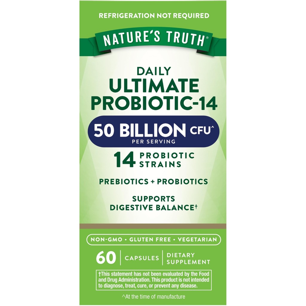 大自然的真相证明 男女 5亿 CFU 14 Probiotic Strains 14 Probiotic Strains – 60 Capsules – 60 Capmules – 胃 友好 → 200 mg Prebiotics – 蔬菜,非GMO和Gluten 免费补充品