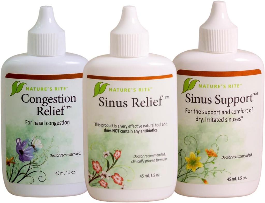 Natures Rite Sinus TrilogyTM, 3瓶套装, 1.5 oz. (45 mL) Each – Portable, All-Natural Sinus Spray – 对过敏症和污染刺激症的非补充性缓解 – Moisturizes & Soothes Sinus 组织