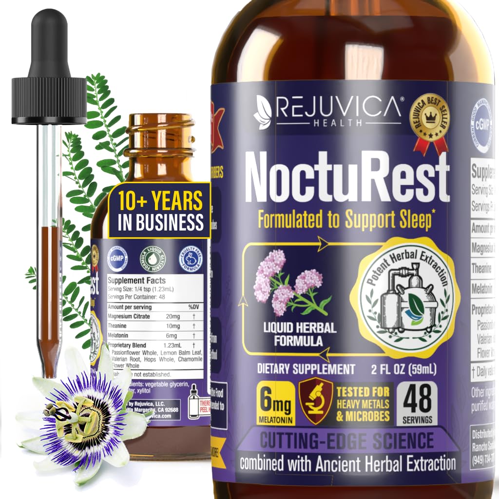 诺克图Rest 天然睡眠辅助剂 Valerian 和 Melatonin - 2X 吸收的全自然液体公式 - 镁, L- Theanine & More