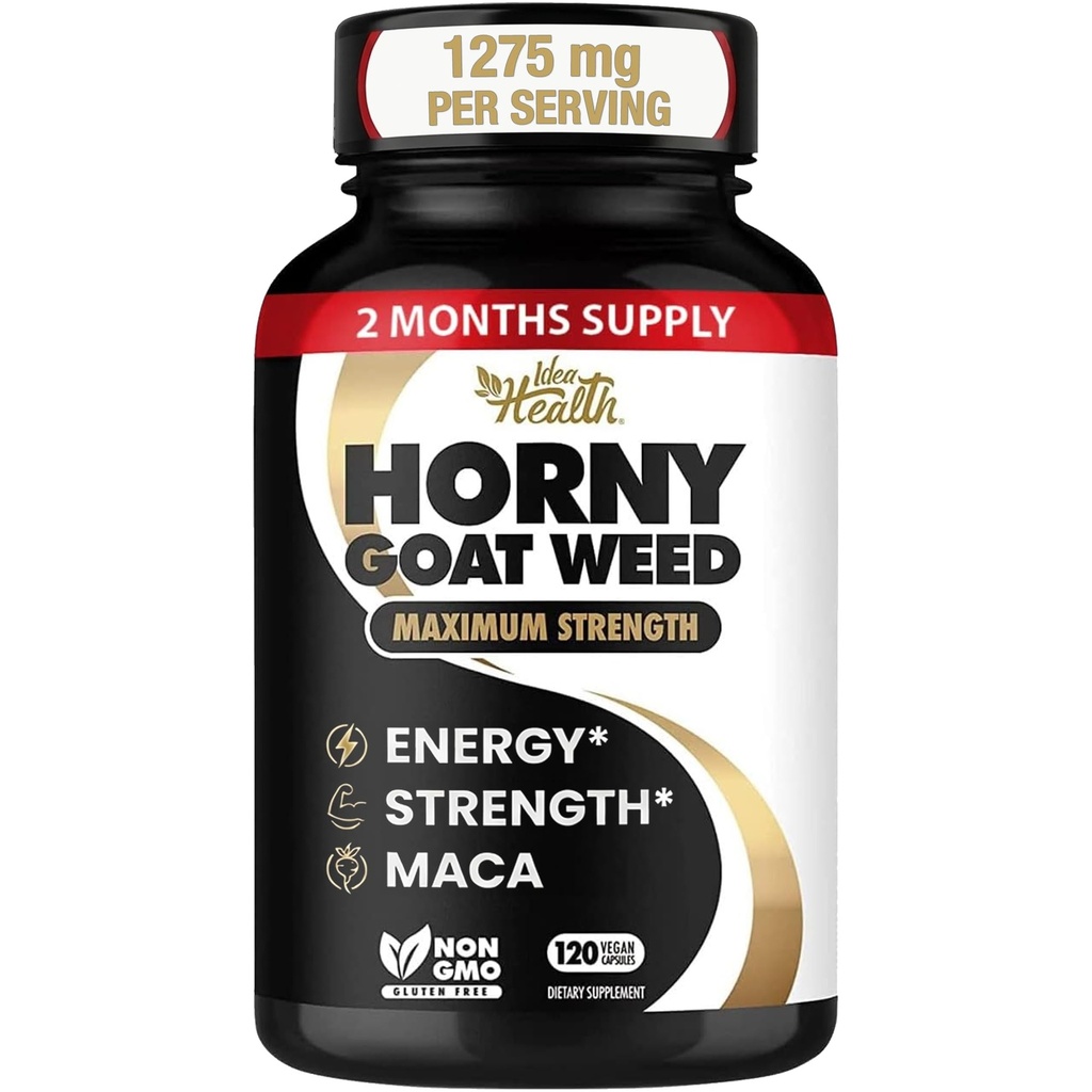 Horny Goat Weed 1275 mg MAX Strength w/Maca (2 Month Supply) - Energy & Performance Complex for Men and Women | 120 Vegan Capsules