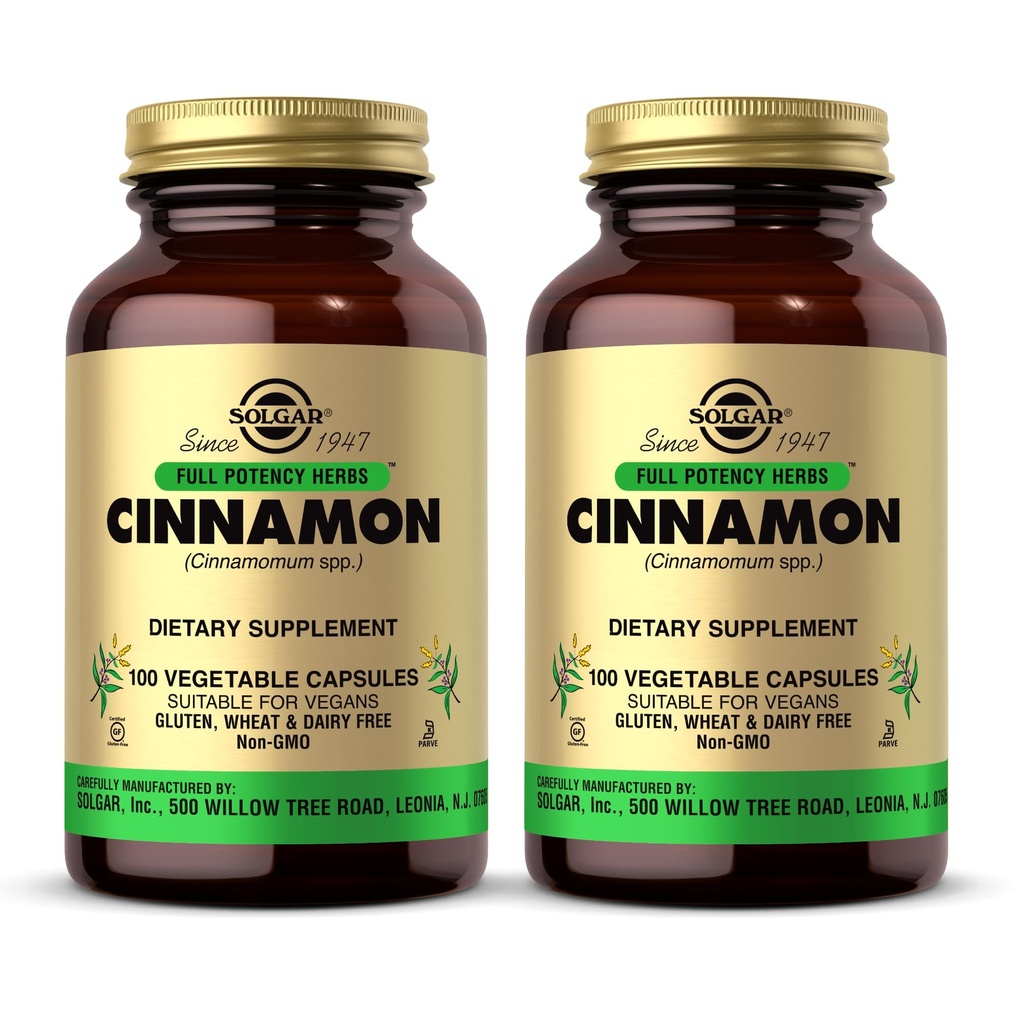 Solgar Cinnamon - 100 蔬菜罐头,包2 - 全有可能(FP) - 非GMO,Vegan,Gluten Free,乳品自由,Kosher - 200 总服务