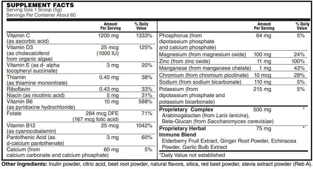 BariatricPal 免疫LYTE Fizz配1200mg 维生素C+D3,锌和长老莓-免疫支持和电解质回收! - Berry!