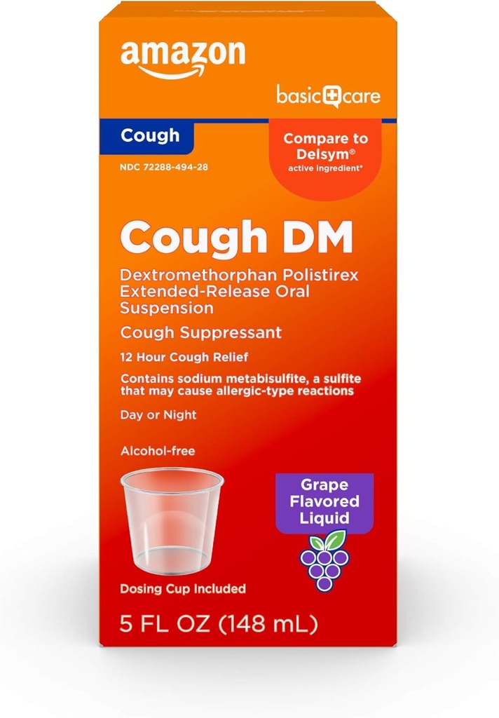 基本保健 12小时 cough DM Syrup, 扩展-释放 Dexromerphan, 葡萄火焰液体药品, 5 fl oz (Pack of 1)