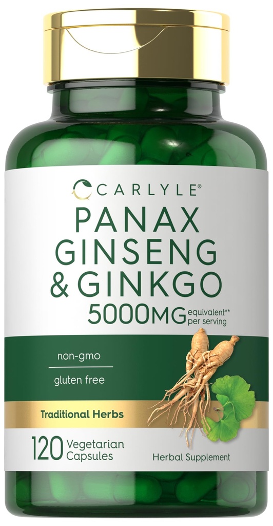 卡莱尔·帕纳克斯·金森(Carlyle Panax Ginseng) & Ginkgo 5000mg → 120 蔬菜卡普苏莱(Capsules) → 非GMO & Gluten 免费补编
