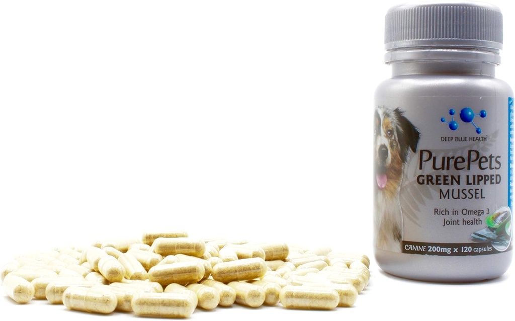 PurePets 新西兰对狗和猫的绿色浸泡胶囊-200mg×120Capsules-Hip和联合支持-100%天然关节炎疼痛缓解-流动补充炎症管理