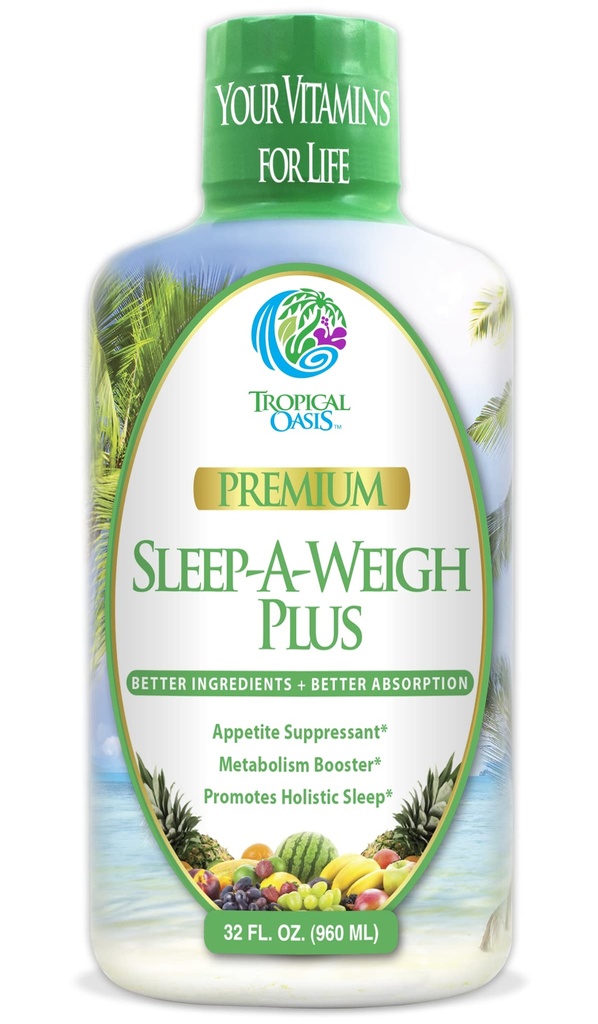 Sleep-A-Weigh Plus 液态睡眠 多米内尔 自然睡眠 压力和体重损失援助 | w/Collagen, L-Carnitine, L-Lysine, Tonalin CLA, Apple 苹果苹果苹果醋, 5-HTP,维生素 | 非GMO & 32 Service