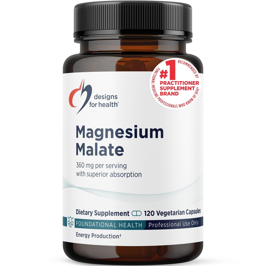 健康磁铁-Chelated Magnesium as Di Magnesium Malate - 支持能源、骨质健康+肌肉恢复的高度生物可用形式(120 Magnesium Malate Capsules)