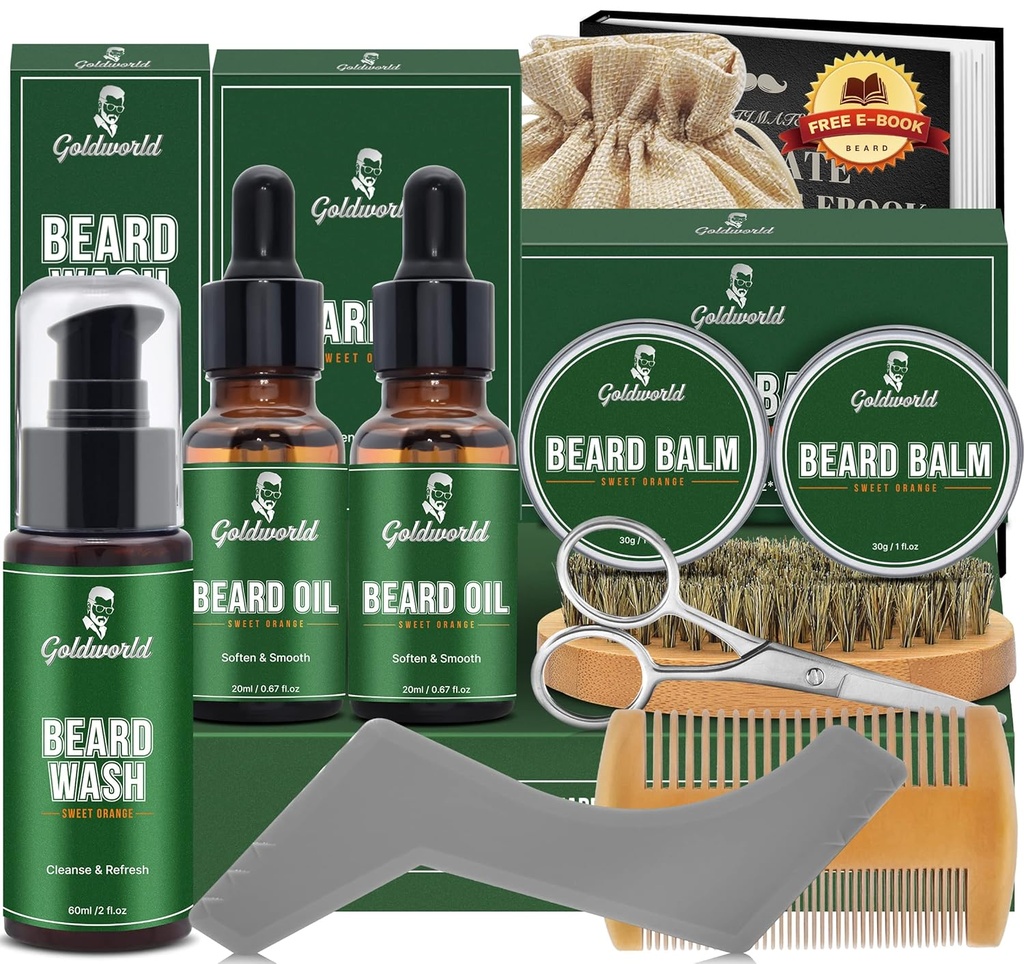 比尔·基特 比尔·格鲁明 Kit W/2 Pack Beard Oil & 2 Pack Beard Balm 圣诞 斯图弗斯给男人的礼物 他丈夫爸爸 男朋友 Shaving Kit w/Beard Wash Comb Brush