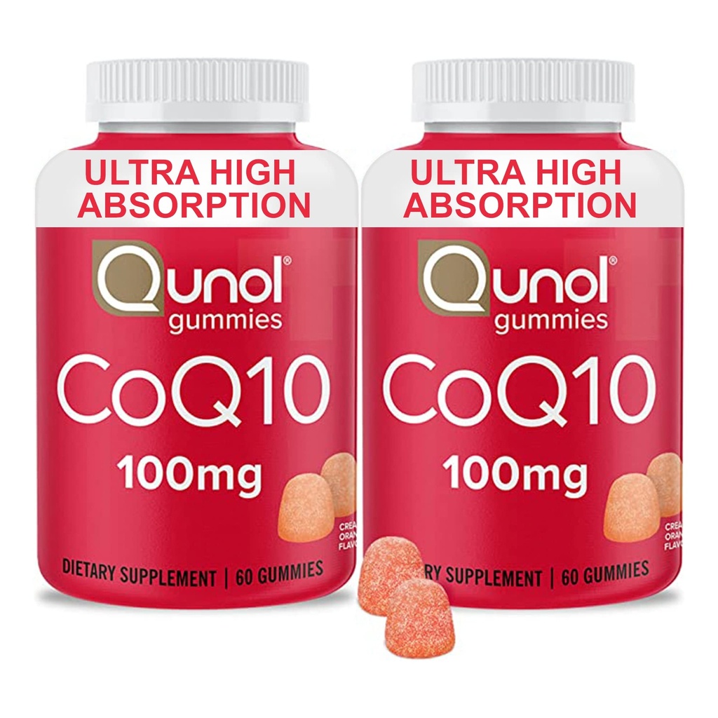 Qunol CoQ10 Gummys, CoQ10 100mg, 美味的Gummy 补充品, 帮助支持心脏健康, Vegan, Gluten Free, Ultra 高吸附, 2个月供给(60个伯爵,包2)