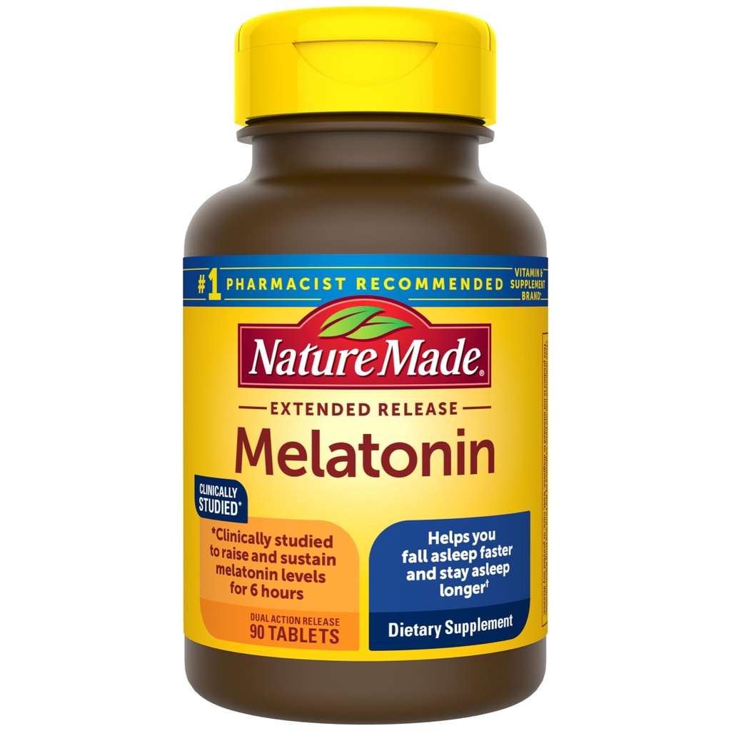 Nature Made Melatonin 4mg 扩展释放片、成人睡眠补充品、100%无药睡眠援助、90个计数、90天供应