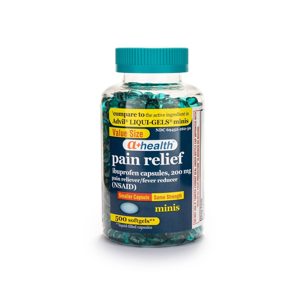 A+Health Mini Ibuprofen 200 Mg Softgels, Pain Reliever/Fever 减压器(NSAID),500个计数