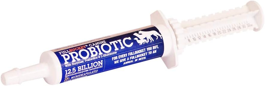 FullBucket Canine Probiotic Paste for Dogs 配有12.5亿枚Probiotic CPUs,酶,Prebiotics和L-Glutamine 紧急护理,32.5毫升管