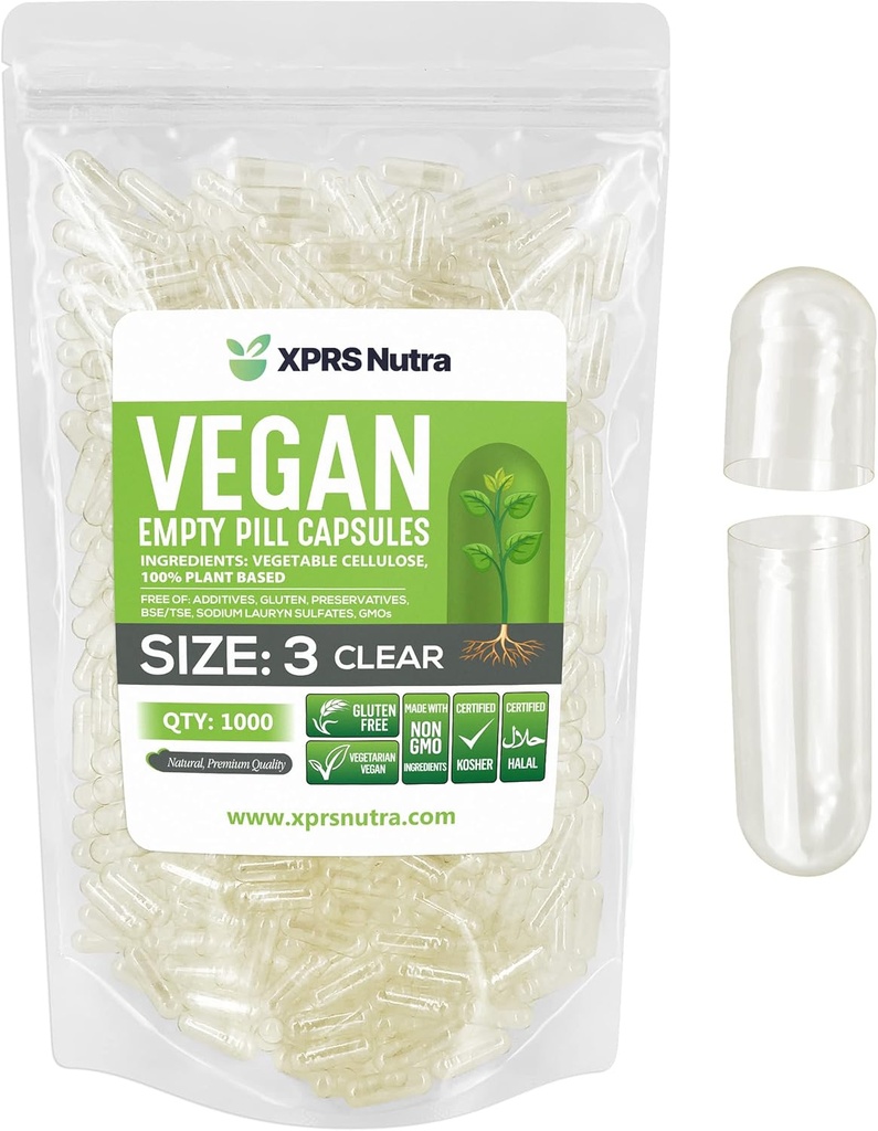 XPRS Nutra 大小 3 空卡普尔 - 1000 伯爵空卡普尔 - 蔬菜药丸 - DIY 蔬菜药丸填充 - 蔬菜药丸
